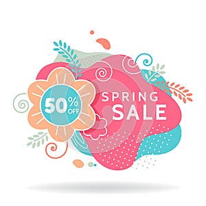 Spring sale banner, invitation poster, colorful advertising flyer