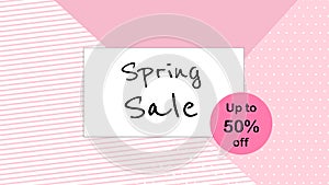 Spring sale banner polka dots and stripes on pink