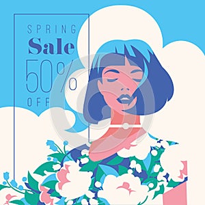 Spring Sale Banner, Sale Poster, Sale Flyer. 50 Off, Vector illustration.