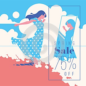 Spring Sale Banner, Sale Poster, Sale Flyer. 75 Off, Vector illustration.