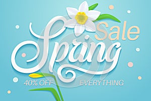 Spring Sale Banner. Sale poster template. Sale Design with Colorful Flowers. Sale Background for Spring Seasonal