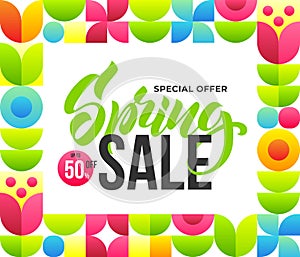 Spring Sale banner template with abstract flower background. Special offer. Vector illustration for advertising.