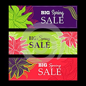 Spring sale banners with nature lace flowers