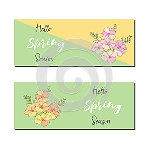 Spring sale banners poster tag design. Design with Colorful Flowers in Background for Seasonal Promotion. Voucher
