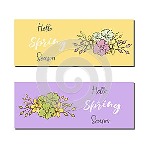 Spring sale banners poster tag design. Design with Colorful Flowers in Background for Seasonal Promotion. Voucher