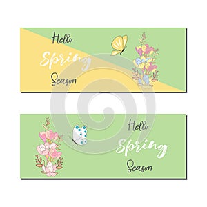 Spring sale banners poster tag design. Design with Colorful Flowers in Background for Seasonal Promotion. Voucher