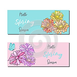 Spring sale banners poster tag design. Design with Colorful Flowers in Background for Seasonal Promotion. Voucher