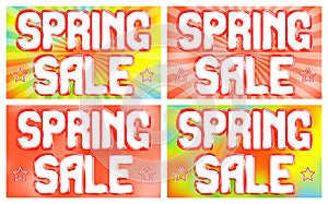 Spring Sale banners set on a bright background with radiating rays