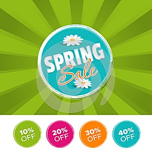 Spring sale color banner and 10%, 20%, 30%