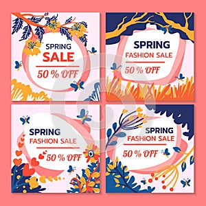 Spring sale design collection banner with floral.