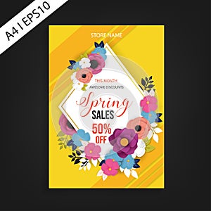 Spring sale flyer template vector background