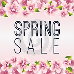 Spring sale graphic with delicate pink flowers