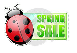 Spring sale green label with ladybird