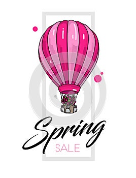 Spring sale leaflet template with air balloon