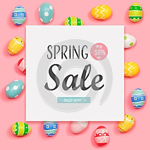 Spring sale message with Easter eggs