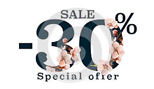 Spring sale offer 30 percentage, flyer save season. Vector illustration