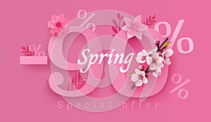Spring sale offer 90 percentage, flyer save season. Vector illustration