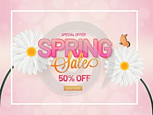 Spring sale poster or banner design with 50% discount offer