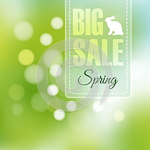 Spring sale poster with blurred background,