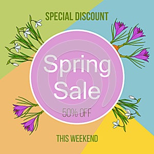 Spring sale poster with color flowers