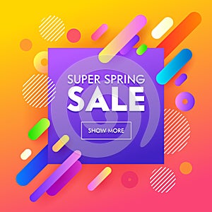 Spring Sale Poster Colorful Design on Orange Background for Online Store Voucher or Gift Certificate. Abstract Promotion Banner