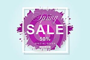 Spring Sale poster with flower and leaves decoration. For Sale d