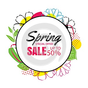 Spring sale poster template with colorful flower background.Can be use voucher, wallpaper,flyers, invitation, brochure, coupon