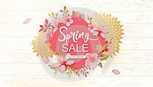 Spring Sale Vector Illustration. Banner With Cherry Blossoms.