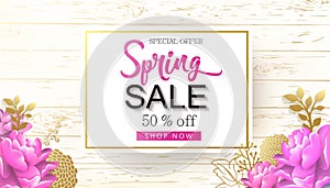 Spring Sale Vector Illustration. Banner With Cherry Blossoms.