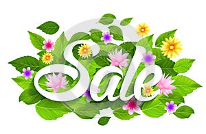 Spring Sale Word with Butterflies, Leaves and flowers