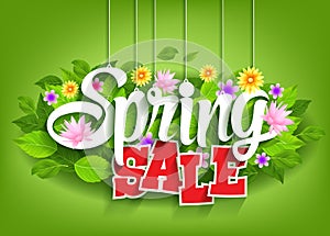 Spring Sale Word Hanging on Leaves with Strings