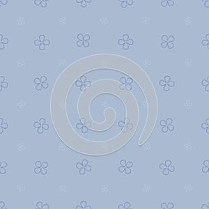 Spring seamless pattern with four petals flowers in pastel blue tones