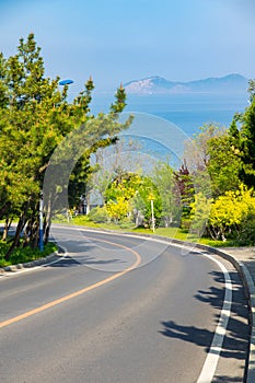 Spring seaside scenery of Binhai Road in Dalian, Liaoning province, China