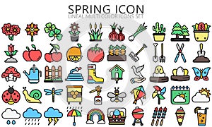 spring and season lineal multi color icons set