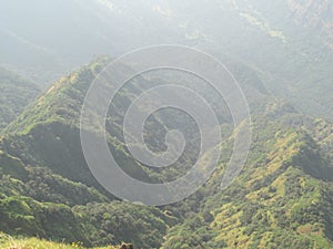 Spring season scenic view of sahyadri range at mahabaleshwar , India.