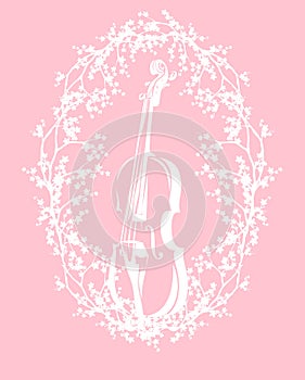 Spring season vector silhouette design with violin and cherry tree blossom branches