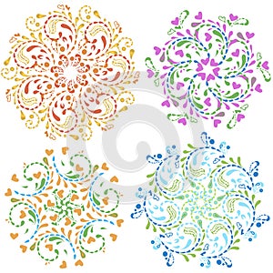 Spring set of decorative circular floral patterns