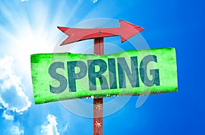 Spring sign with sky background