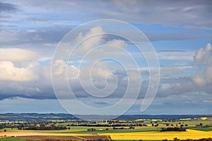 Spring skies over rural farms and crops