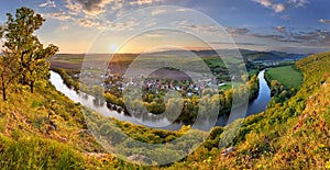 Spring Slovakia panorama landscape with river Hron