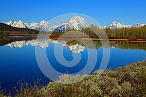 Oxbow Bend of the Snake River with the Reflection of the Teton Range, Rocky Mountains, Grand Teton National Park, Wyoming, USA