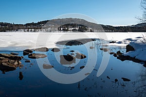 Spring is slowly starting to melt the ice on the lakes