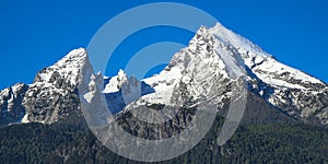 Spring snow-capped peaks of Watzmann mountain in national park Berchtesgaden