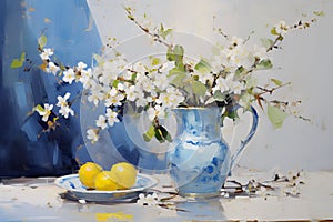 Spring still life. Oil painting in impressionism style