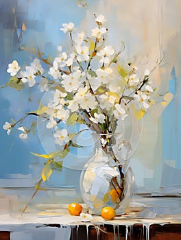 Spring still life. Oil painting in impressionism style