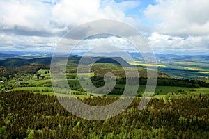 Spring Stolowe Mountain range- landscape near small, picturesque Pasterka village in Poland.