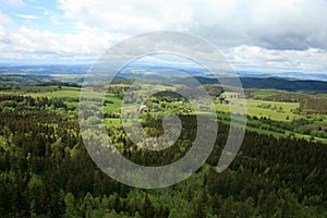 Spring Stolowe Mountain range- landscape near small, picturesque Pasterka village in Poland.