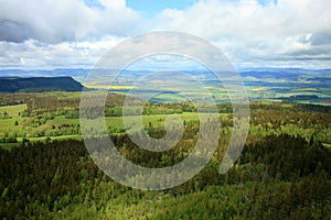 Spring Stolowe Mountain range- landscape near small, picturesque Pasterka village in Poland.