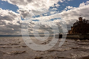 Spring storm on Lake Constance near Monfort Castle in Langenargen