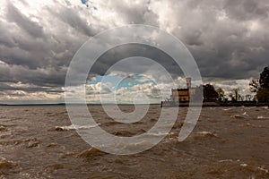 Spring storm on Lake Constance near Monfort Castle in Langenargen